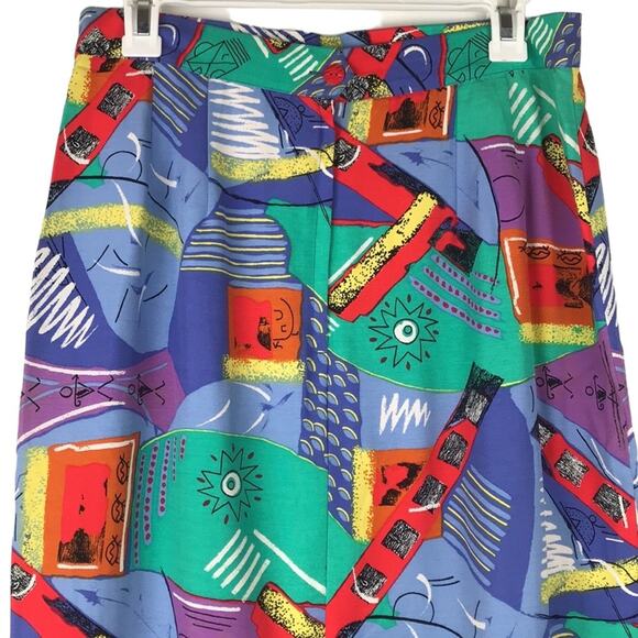 Simon Chang Pencil Skirt Retro Graphic Print Abstract Geometric Colorful Size 12 - Picture 4 of 9